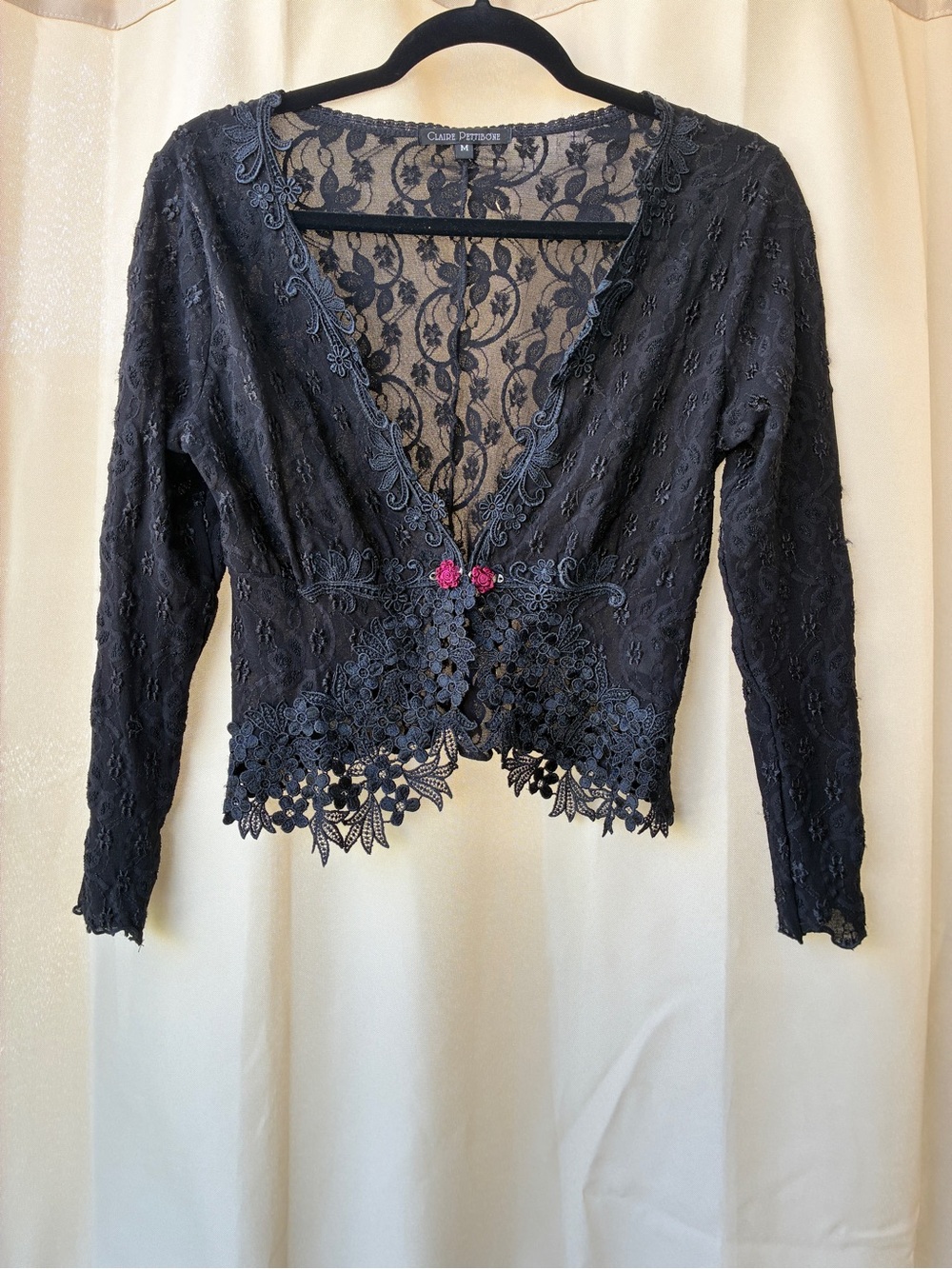 Vintage Claire Pettibone Black Lace Lingerie Cardigan